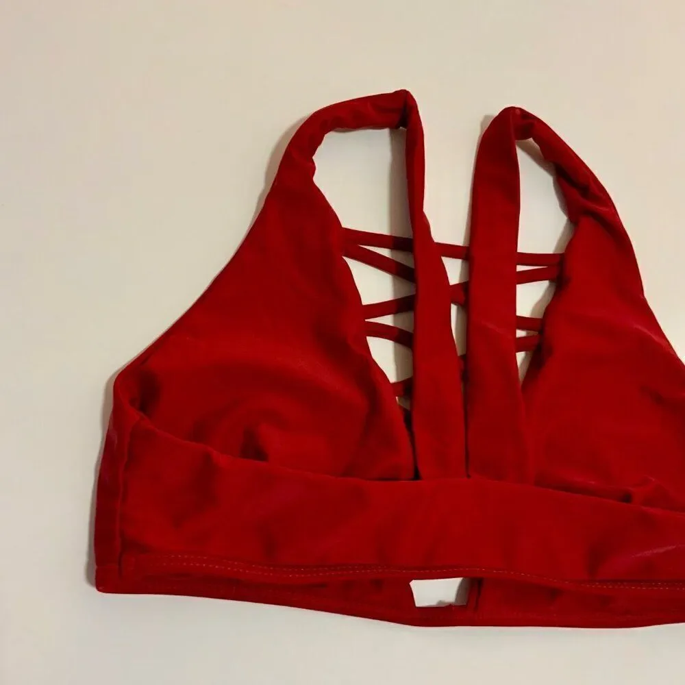 Cupshe Wine Red Lingering Farewell Lace Up Bikini Top Small
